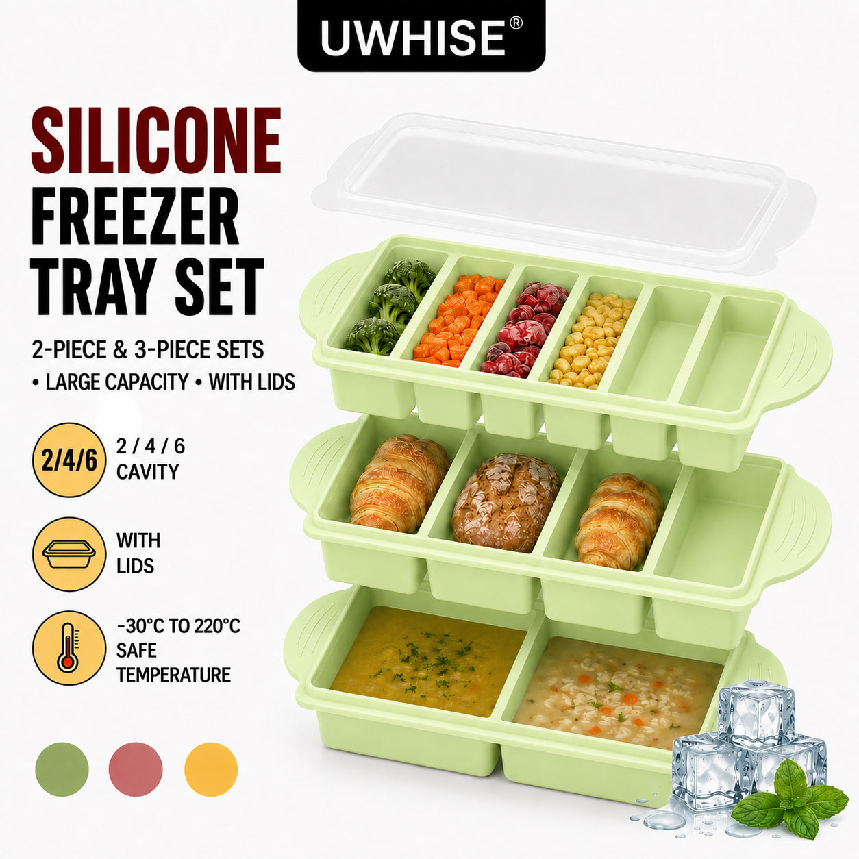 Meal Prep Template - Uwhise Набор из 2/3 силиконовых контейнеров